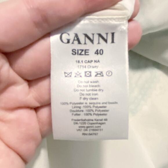 NWT Ganni Orsay Embellished Chiffon Mini Dress White Blue US 8/10 - Picture 9 of 9